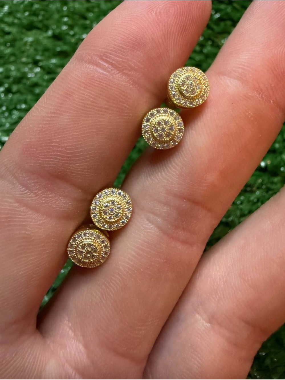 Gold Round Pavé Stud Earrings - Sparkling Circular Crystal Detail
